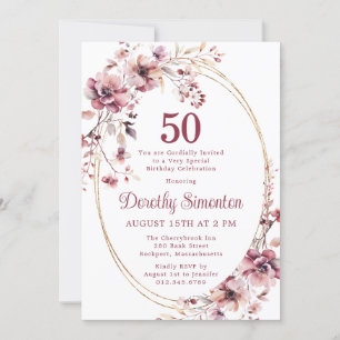 Invitation 50e anniversaire Bourgogne Blush Fleur sauvage ros