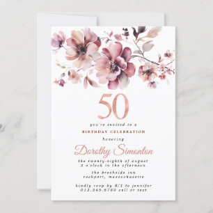 Invitation 50e anniversaire Bourgogne Dusty Blush rose floral