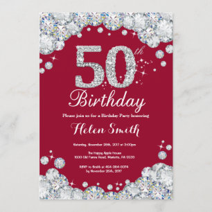 Invitation 50e anniversaire Bourgogne Rouge et Diamant Argent