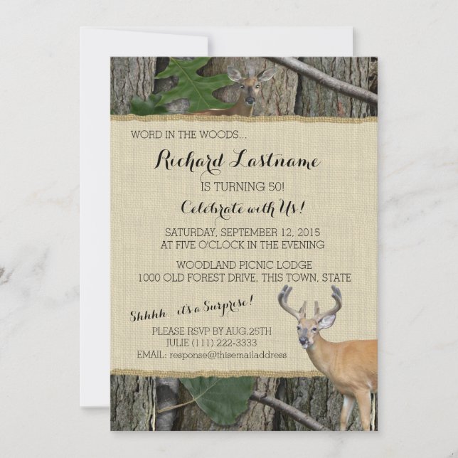 Invitation 50e anniversaire Buck avec Camo de chasse (Devant)