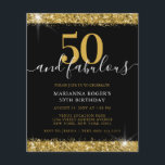Invitation 50e anniversaire Budget Black Gold Spar<br><div class="desc">Carton d'invitation pour une fête d'anniversaire "50 ans et Fabuleux" avec bordure noire et paillettes dorées, que vous pouvez personnaliser avec le texte et l'âge de votre choix, avec une apparence audacieuse et classique, une police de caractères cursive tendance en surimpression et des bords avec poussière de paillettes et des...</div>