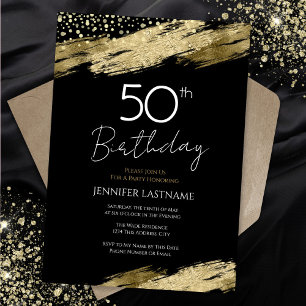 Invitation 50e Anniversaire Budget de la fête Gold Black Invi