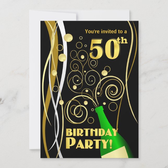 Invitation 50e anniversaire - Champagne amusant et festif (Devant)