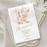 Invitation 50e Anniversaire, Champagne & talons rose & or<br><div class="desc">Célébrez dans le style avec cet élégant design rose et or 50e anniversaire, avec champagne aquarelle, talons hauts, ballons étincelants et florale moelleuse. Parfait pour une femme fabuleuse qui a cinquante ans, cette invitation donne le ton d'une soirée classe et inoubliable. Personnalisez facilement le texte avec le nom de l’invité...</div>