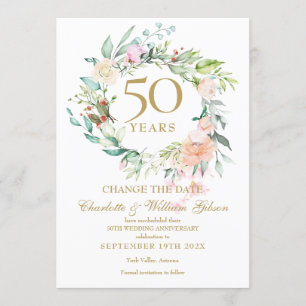 Invitation 50e anniversaire Changer la date Rose Garland