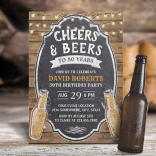 Invitation 50e anniversaire Cheers & Beers Rustic Chalkboard