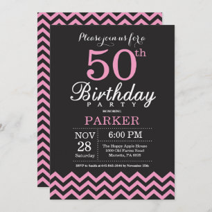 Invitation 50e anniversaire Chevron noir et rose