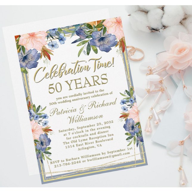 Invitation 50e Anniversaire Chic Floral Mariage (Créateur téléchargé)