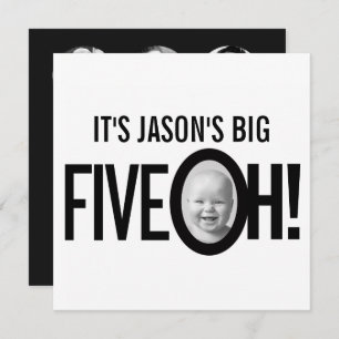 Invitation 50e anniversaire CINQ OH! photo mono noir blanc