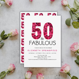 Invitation 50e anniversaire Cinquante et fabuleux rose floral