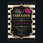 Invitation 50e anniversaire - Cinquante fabuleux Black Pink G<br><div class="desc">Invitation du 50e anniversaire. Elégant design noir blanc avec parties scintillant en or. Comprend baiser des lèvres roses,  bandes blanches noires,  confettis et police de script. Parfait pour une soirée d'anniversaire élégante. Cinquante Fabuleux ! Message-moi si vous avez besoin d'une personnalisation plus poussée.</div>