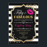 Invitation 50e anniversaire - Cinquante fabuleux Black Pink G<br><div class="desc">Invitation du 50e anniversaire. Elégant design noir blanc avec parties scintillant en or. Comprend baiser des lèvres roses,  bandes blanches noires,  confettis et police de script. Parfait pour une soirée d'anniversaire élégante. Cinquante Fabuleux ! Message-moi si vous avez besoin d'une personnalisation plus poussée.</div>