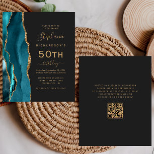 Invitation 50e anniversaire code QR Agate sarcelle