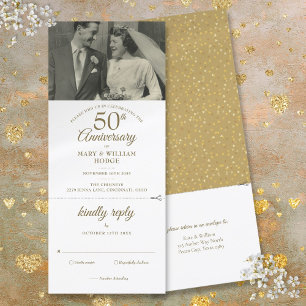 Invitation 50e anniversaire Coeur Confetti Mariage Photo RSVP
