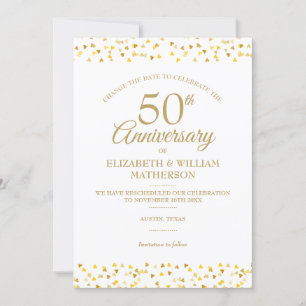 Invitation 50e Anniversaire Cœurs Dorés Changer la Date