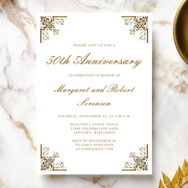Invitation 50e anniversaire Coins Or Vintage (Créateur téléchargé)