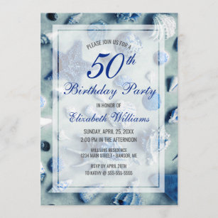 Invitation 50e anniversaire Coquillages côtiers Bleu