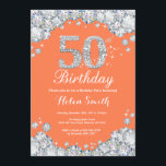 Invitation 50e anniversaire Coral et Diamant d'argent<br><div class="desc">Invitation du 50e anniversaire. Corail et diamant de Rhinestone Argent. Élégant invitation de Bassorh Anniversaire. Anniversaire adulte. Femmes Anniversaire. Hommes Anniversaire. Pour plus de personnalisation,  cliquez sur le bouton "Customiser" et utilisez notre outil de conception pour modifier ce modèle.</div>
