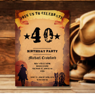 Invitation 50e anniversaire cowboy vieux papier cheval cheval