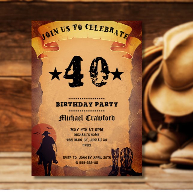 Invitation 50e anniversaire cowboy vieux papier cheval cheval (Créateur téléchargé)