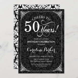 Invitation 50e anniversaire - Damas noir et blanc