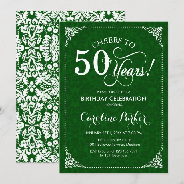 Invitation 50e anniversaire - Damas vert (Devant / Derrière)