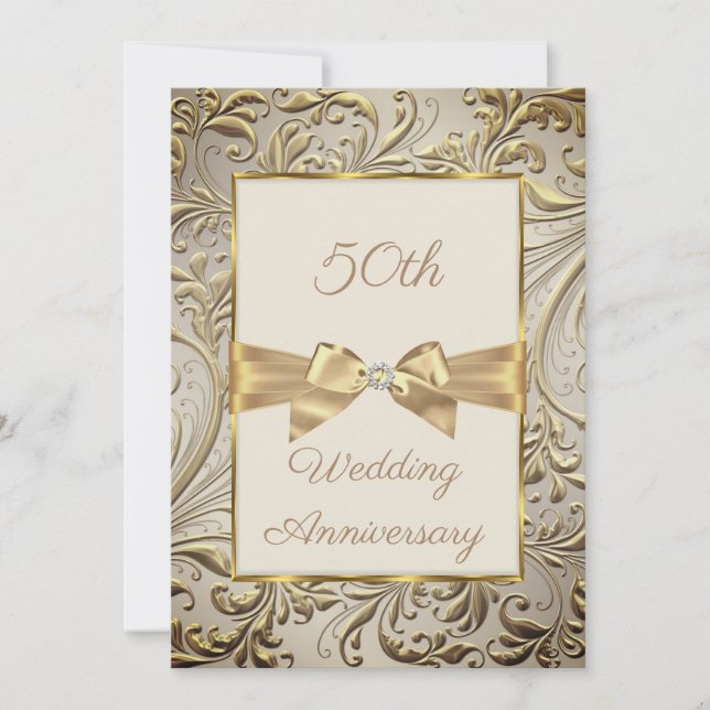 Invitation 50e Anniversaire de bronze Bow or floral Swirl (Devant)