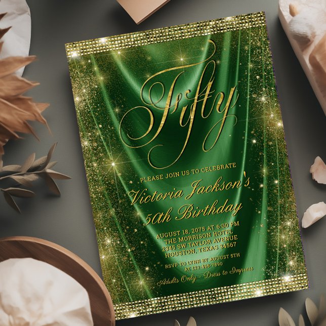 Invitation 50e anniversaire de femme Glam Emerald Green Or (Need a different number? Simple send us a message)