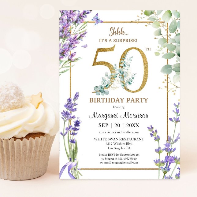 Invitation 50e anniversaire de fête aquarelle violet lavande (Créateur téléchargé)