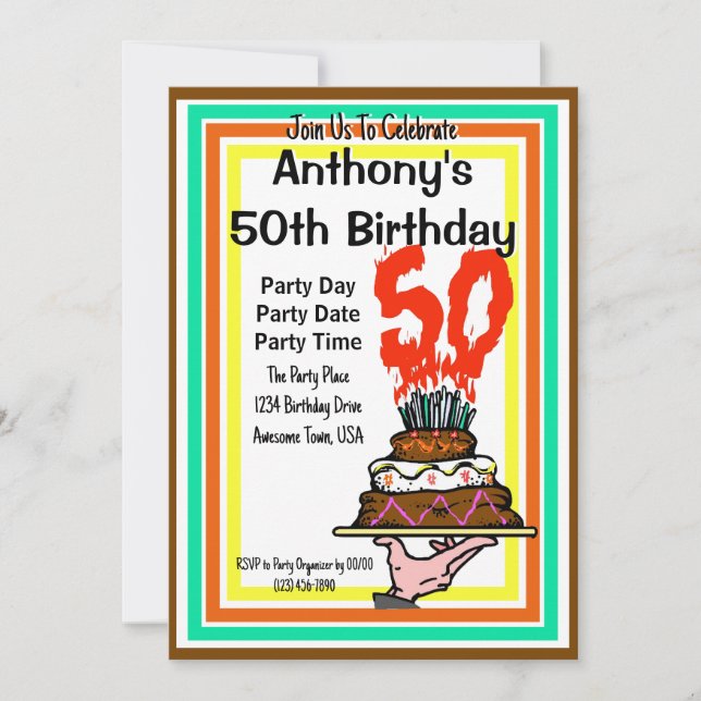 Invitation 50e anniversaire de fête de chocolat gâteau Retro  (Devant)