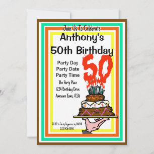 Invitation 50e anniversaire de fête de chocolat gâteau Retro 
