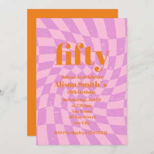 Invitation 50e anniversaire de fête Rétro Check Minimaliste