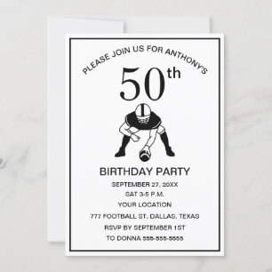 Invitation 50e Anniversaire de la fête Football Black Papa Sp