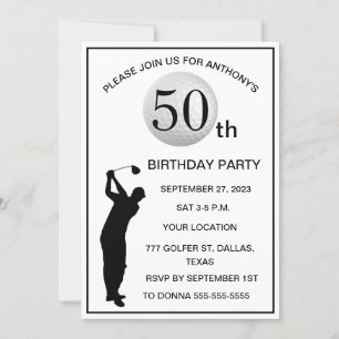 Invitation 50e Anniversaire de la fête Golfer Black Par Papa