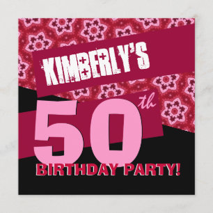 Invitation 50e anniversaire de la fête moderne Red Black Pink