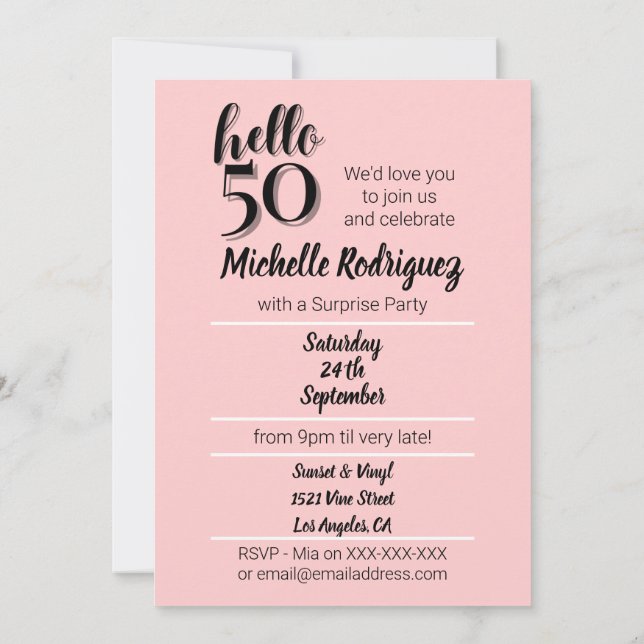 Invitation 50e anniversaire de la fête moderne rose et noir (Dos)