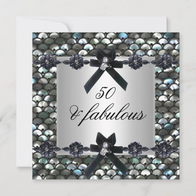 Invitation 50e anniversaire de la fête Silver Sequins noir bl (Devant)