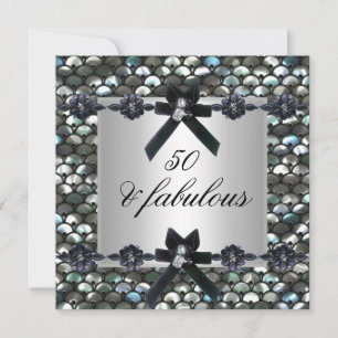 Invitation 50e anniversaire de la fête Silver Sequins noir bl
