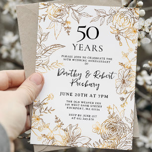 Invitation 50e anniversaire de la florale blanche d'or