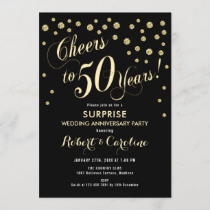 Invitation 50e anniversaire de la surprise - Noir et or