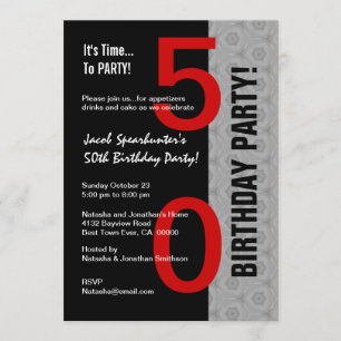 Invitation 50e Anniversaire de l'Argent rouge moderne Noir W1