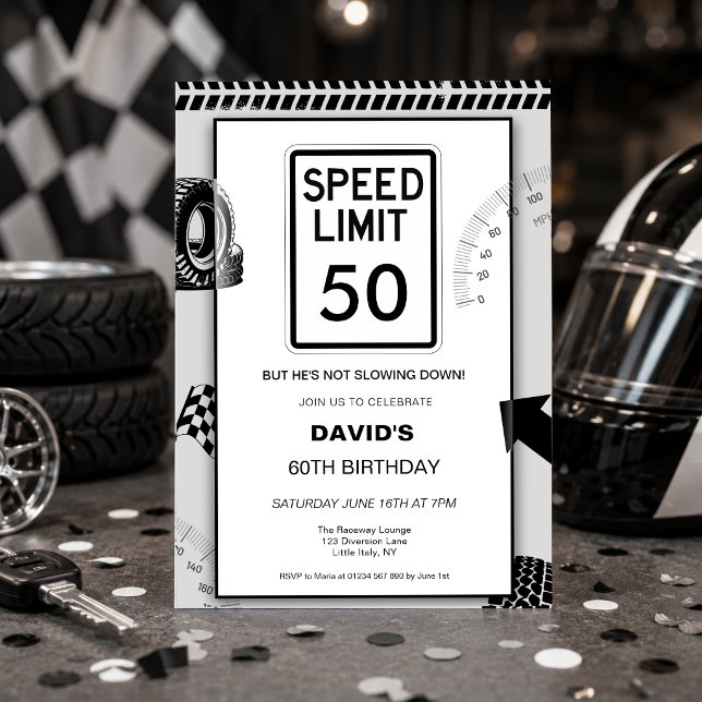 Invitation 50e anniversaire de limite de vitesse  (Man's 50th birthday speed limit birthday party invitation motoring theme
)