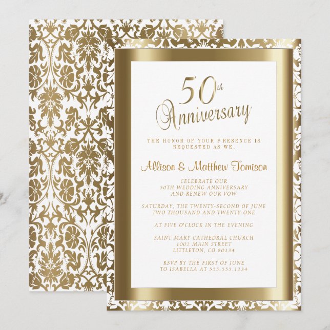 Invitation 50e anniversaire de 💑 mariage 2 | Texte DIY (Devant / Derrière)