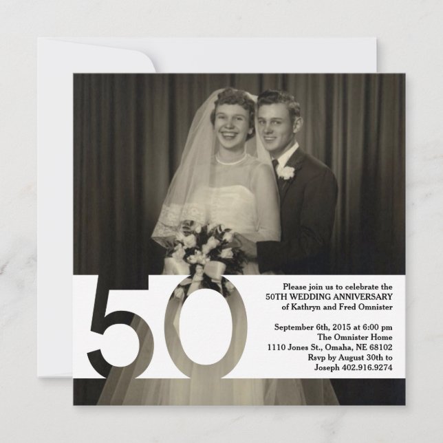 Invitation 50e anniversaire de mariage 5,25 x 5,25 (Devant)