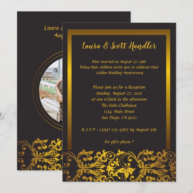 Invitation 50e anniversaire de mariage à bordure d (Devant / Derrière)