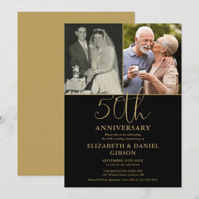 Invitation 50e anniversaire de mariage alors et maintenant 2  (Devant / Derrière)