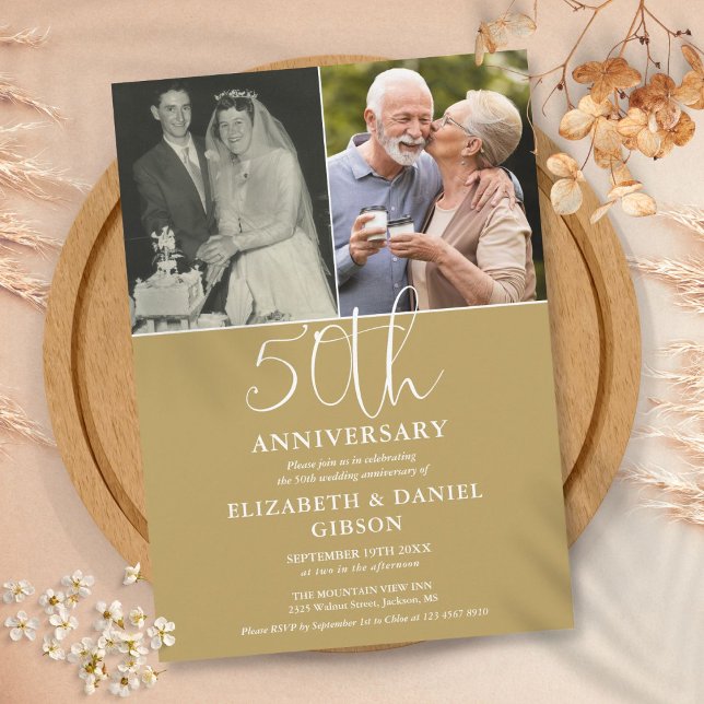 Invitation 50e anniversaire de mariage alors et maintenant 2  (50th Wedding Anniversary Then And Now 2 Photo Invitation)