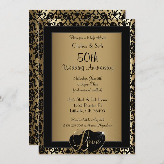 Invitation 50e anniversaire de mariage | Amour (Devant / Derrière)
