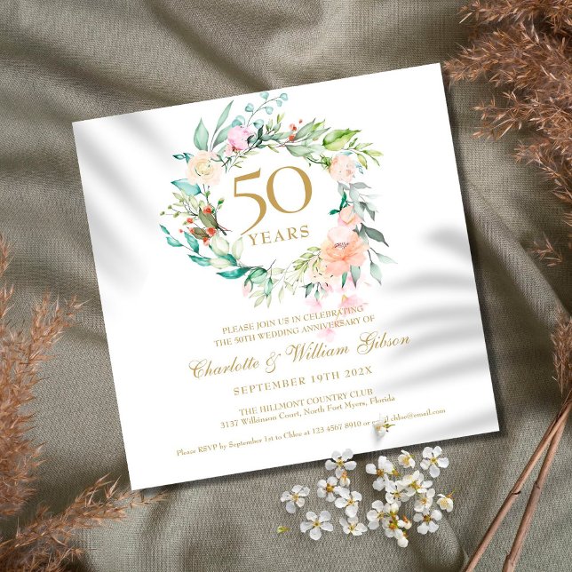 Invitation 50e anniversaire de mariage aquarelle florale (Créateur téléchargé)