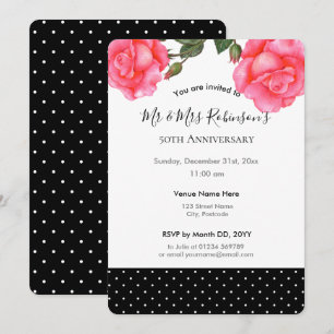 Invitation 50e Anniversaire de Mariage Aquarelle Rose Rose